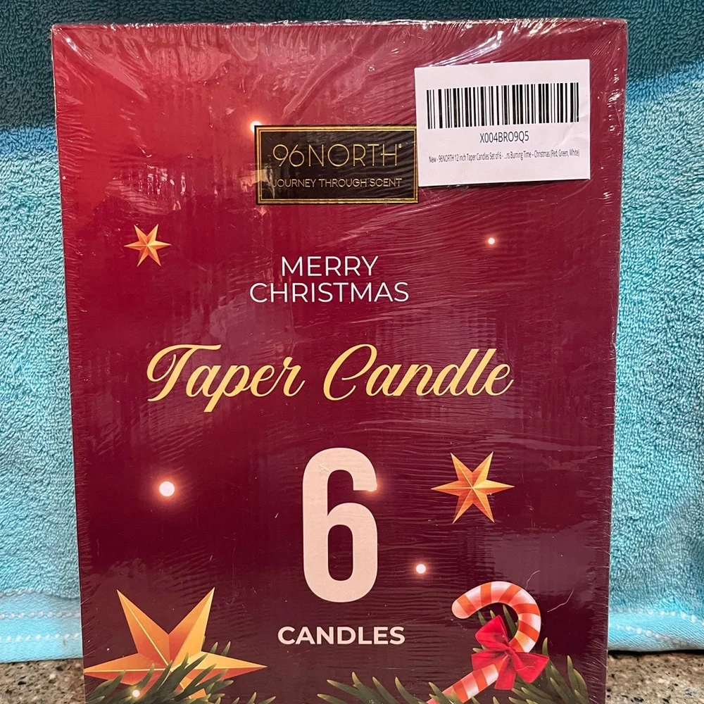 96NORTH Christmas Taper Candles Set Of 6 - 12” Green White Red - 22hr